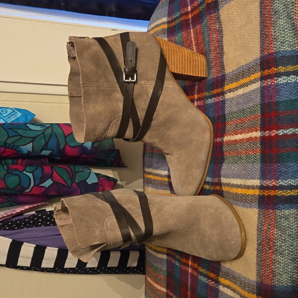Carlos,  tan and brown heeled booties